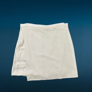 Bebe Faux-Wrap Cut-Cut White Mini-Skirt